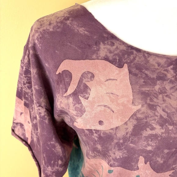 Keris Fashion Maroon/Mauve Scoop Neck Wax Batik Fish Cropped Tee Size M - Picture 2 of 14